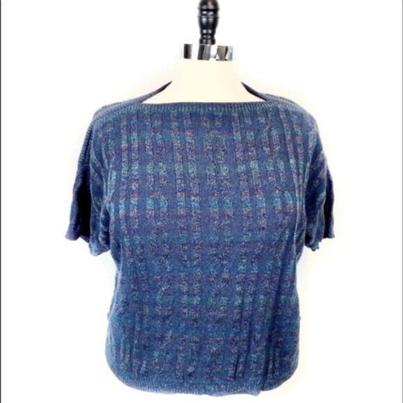 Vintage Sweaters - Secretary Sweater 70s ILGWU Women's Rainbow Blue Retro Size M